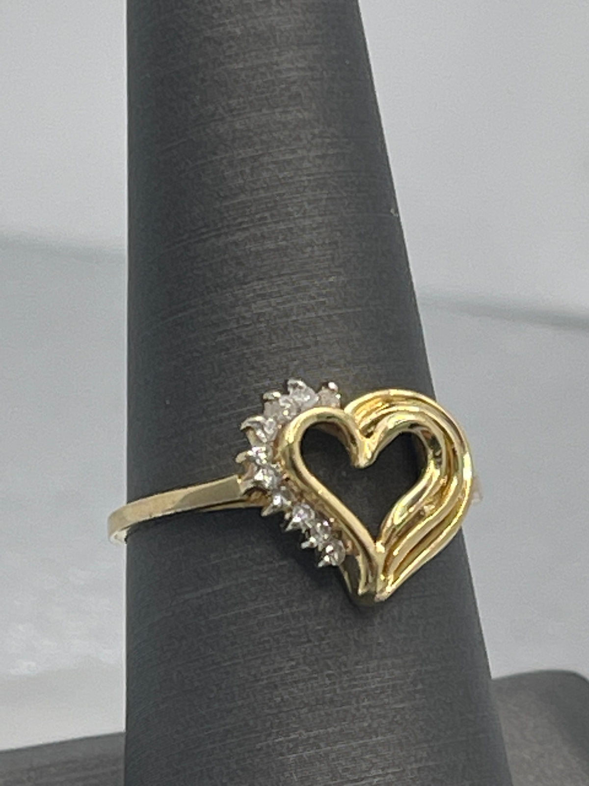 Ladies 10 Karat Yellow Gold Heart Shaped Diamond Ring