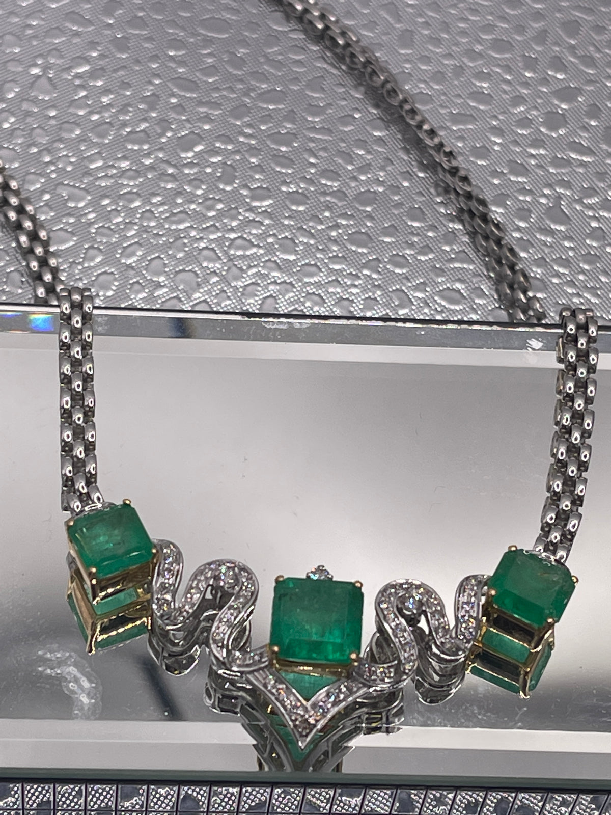 View two of Ladies 18 Karat White Gold, Emerald & Diamond Necklace Amazing 8 Carat