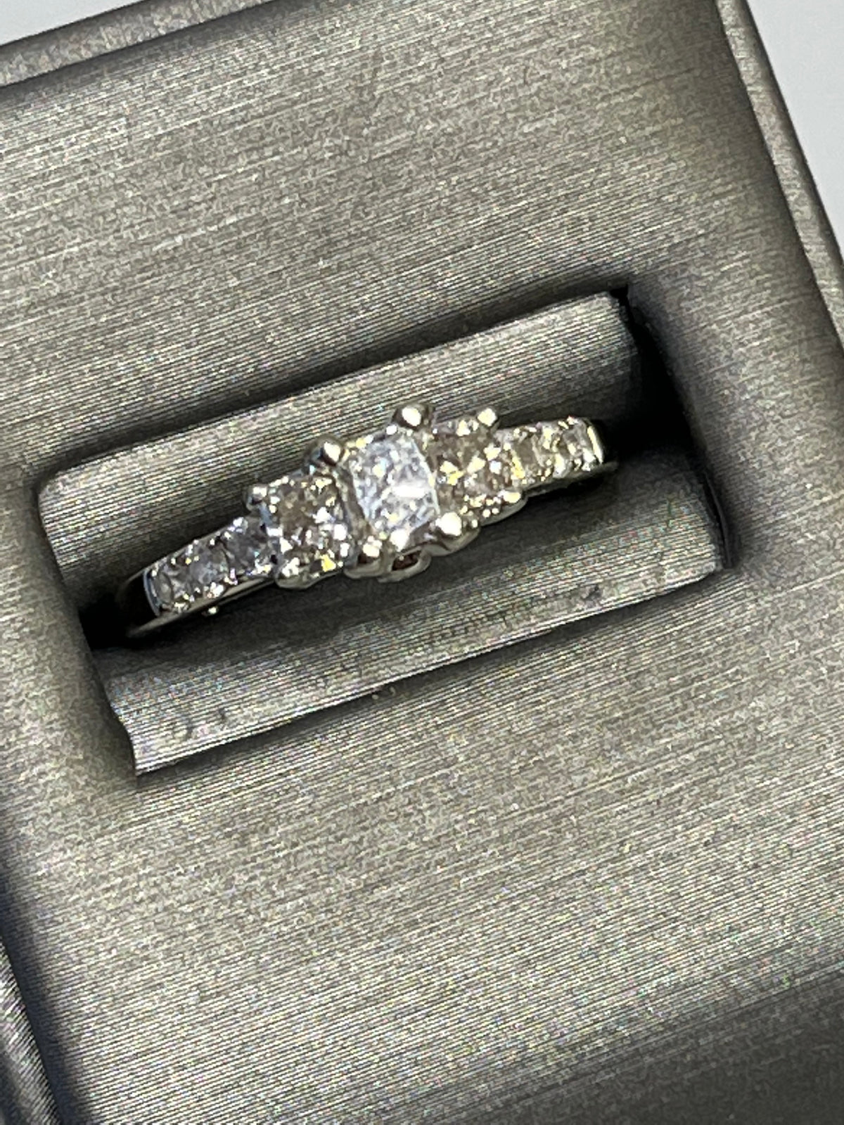 14 Karat White Gold Radiant Cut Diamond Engagement Ring 3 Beautiful Radiant Diamonds W Round Accents