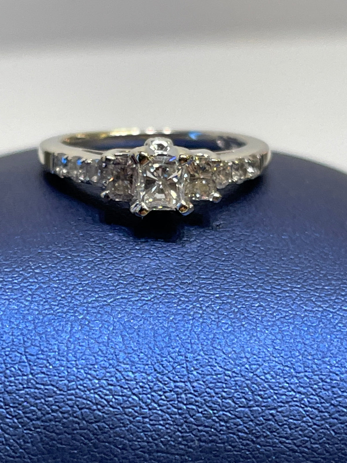 14 Karat White Gold Radiant Cut Diamond Engagement Ring 3 Beautiful Radiant Diamonds W Round Accents