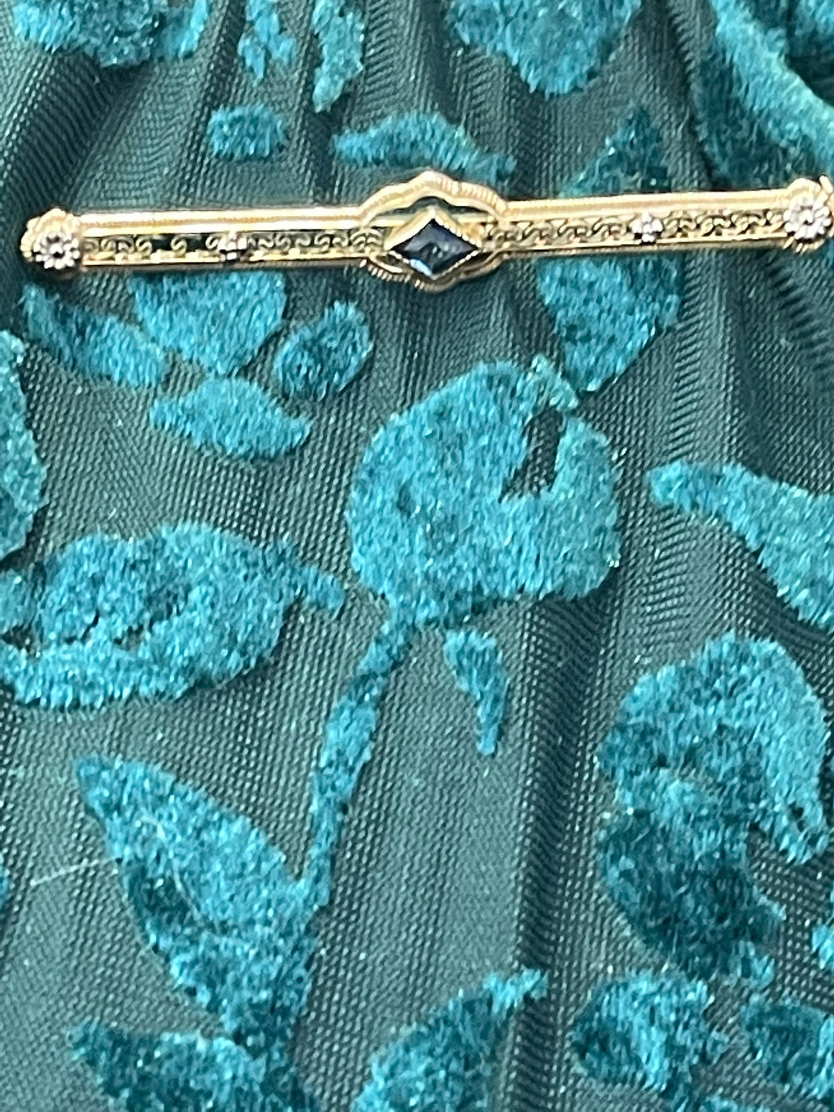 View seven of 14 KARAT YELLOW GOLD, SAPPHIRE AND DIAMOND PIN