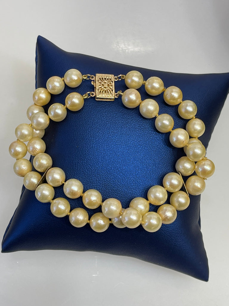 View three of 14 KARAT YELLOW GOLD AND DOUBLE STRAND PEARL BRACELET