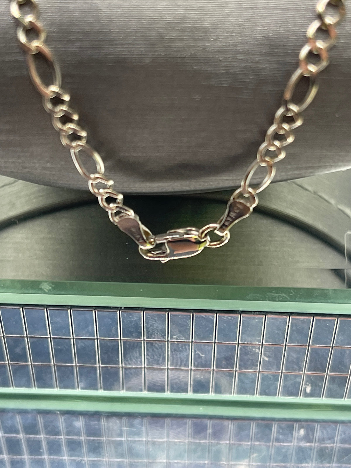 Ladies 14 Karat White Gold Figero Link Ankle Bracelet