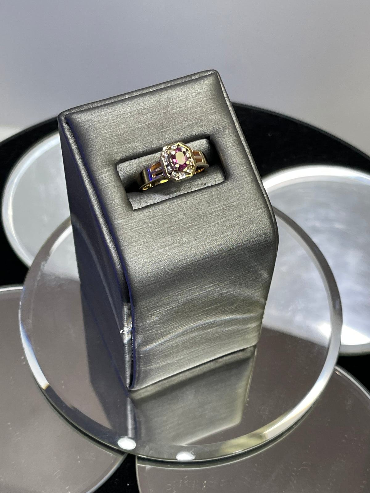 14KT Y/G Ruby & Diamond Ring Ruby With Halo Surround Ring
