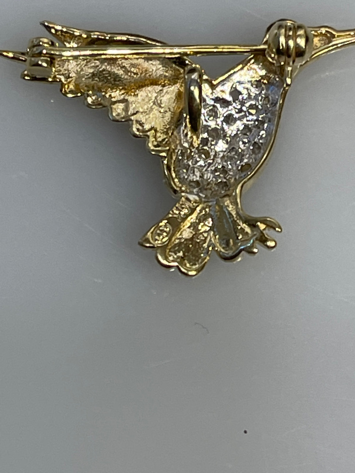 Vintage 10 Karat Yellow Gold Diamond Hummingbird Shaped Pin Pendant