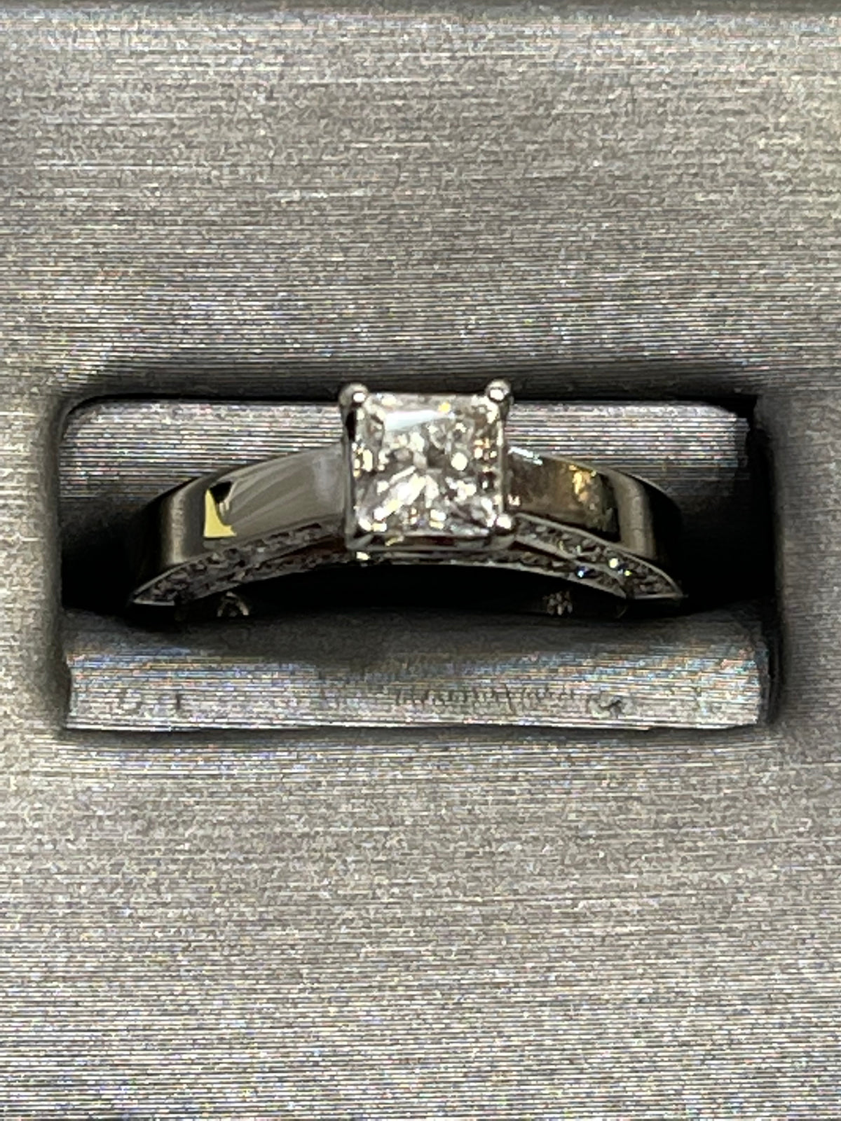 14KT W/G Princess Cut Diamond Ring With Pave Set Diamonds Engagement Ring