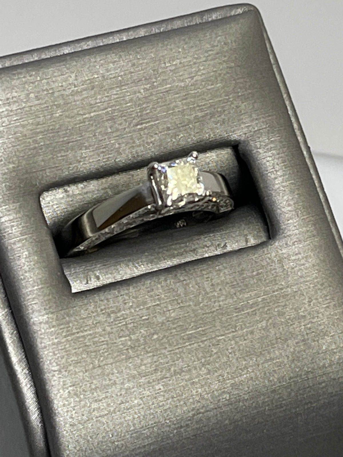 14KT W/G Princess Cut Diamond Ring With Pave Set Diamonds Engagement Ring