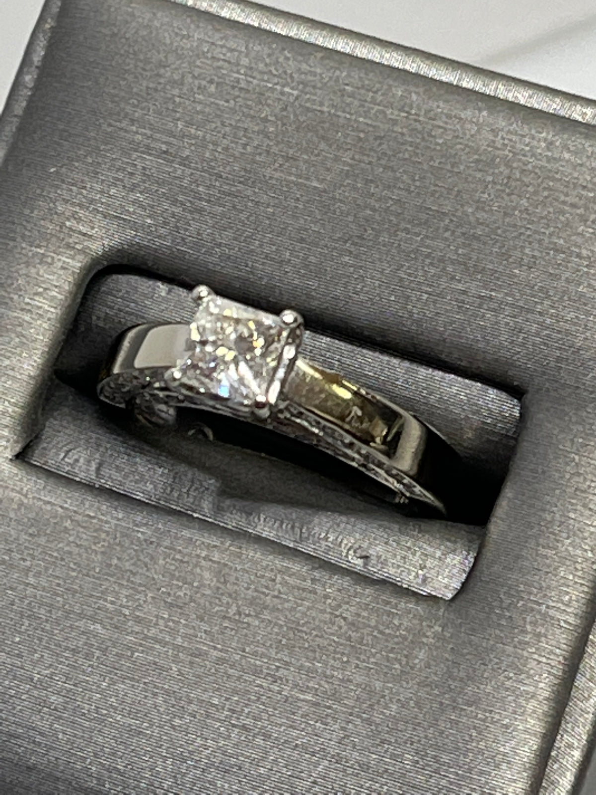14KT W/G Princess Cut Diamond Ring With Pave Set Diamonds Engagement Ring