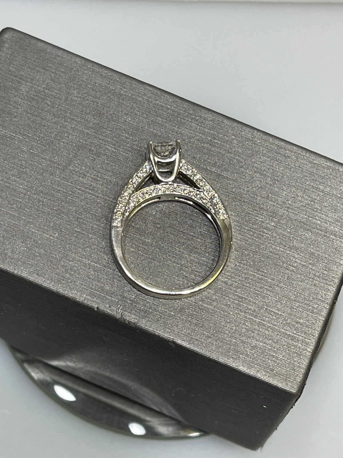 14KT W/G Princess Cut Diamond Ring With Pave Set Diamonds Engagement Ring