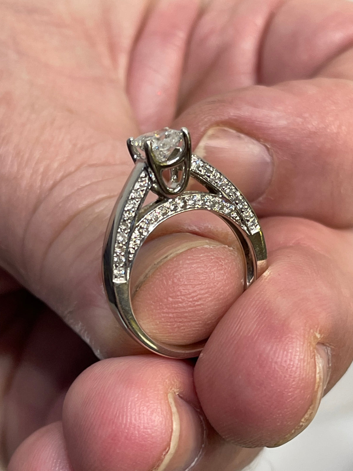 14KT W/G Princess Cut Diamond Ring With Pave Set Diamonds Engagement Ring