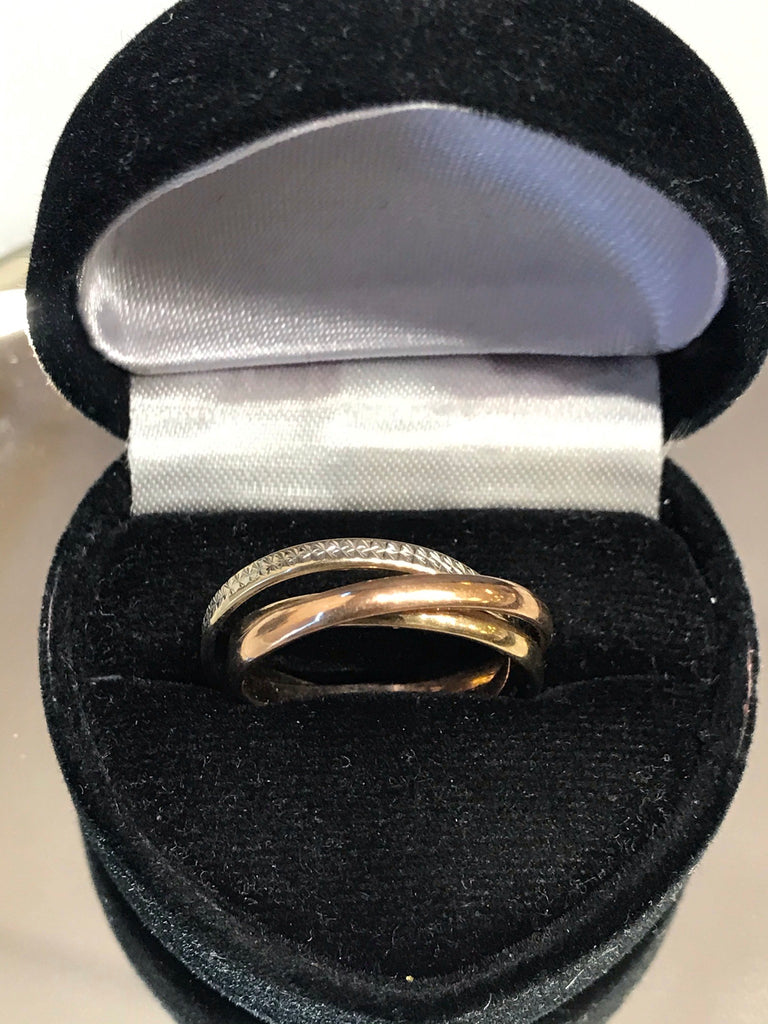 View eight of Tri Color Wonder Ring 3 Band Ring White Yellow & Pink Gold