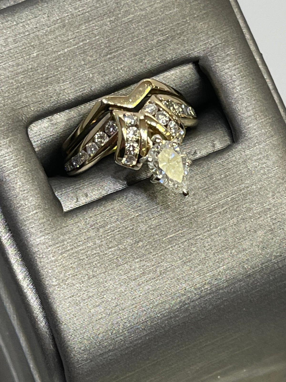 View four of 14 Karat Yellow Gold Pear Shaped Diamond Engagement Ring
