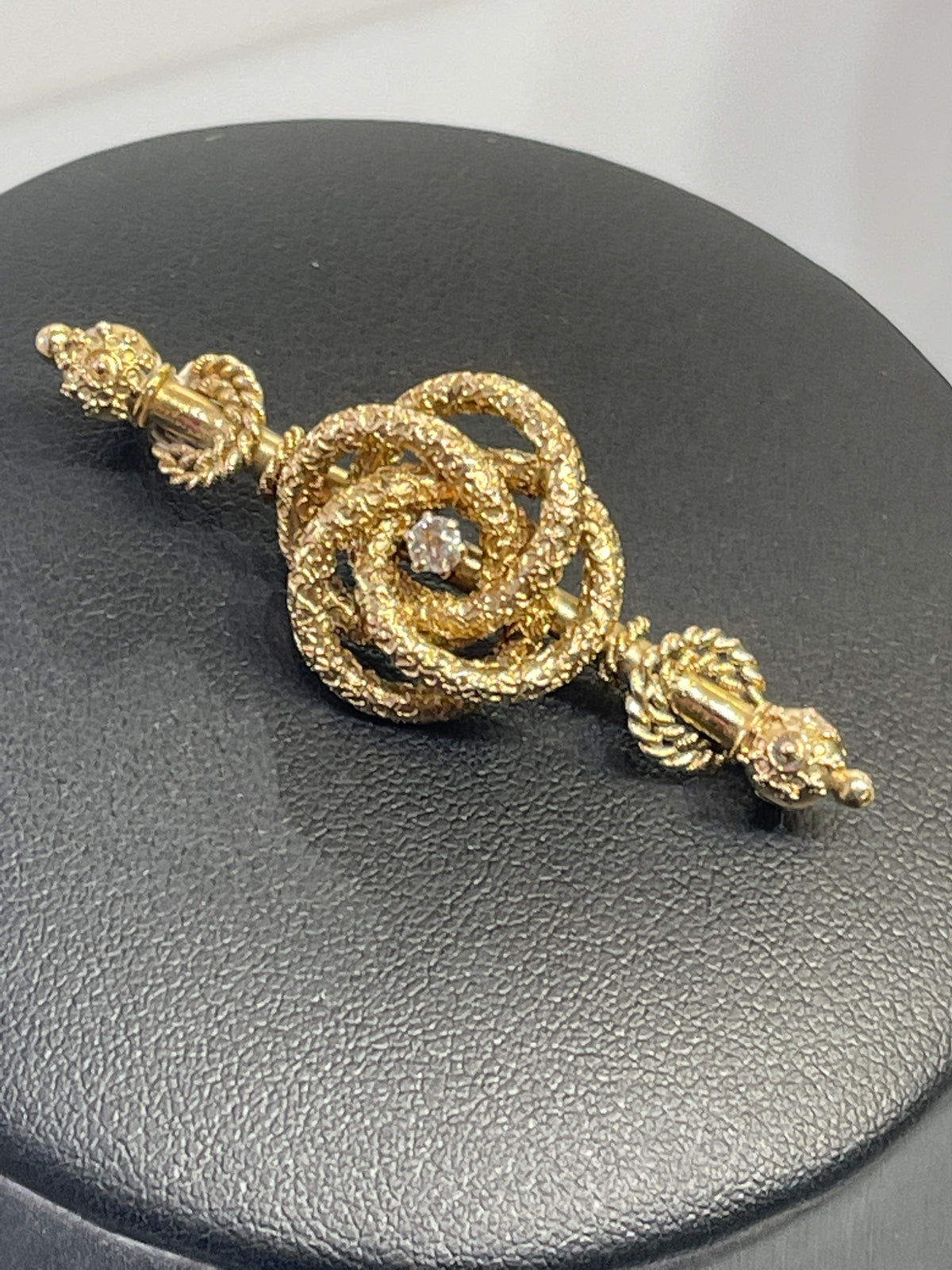 Antique 14 Karat Yellow Gold Diamond Love Knot Pin