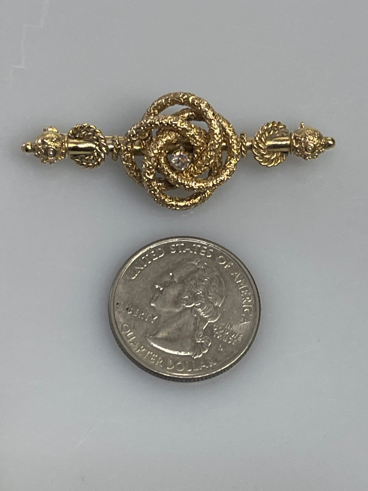 Antique 14 Karat Yellow Gold Diamond Love Knot Pin