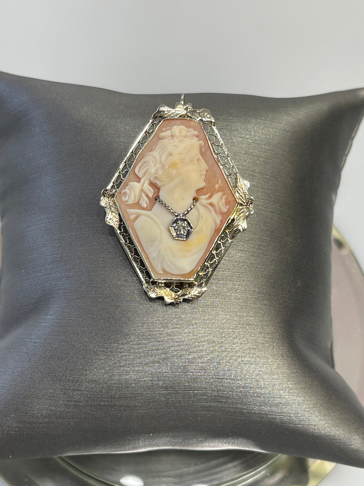 View two of Antique Ladies 14 Karat White Gold Cameo