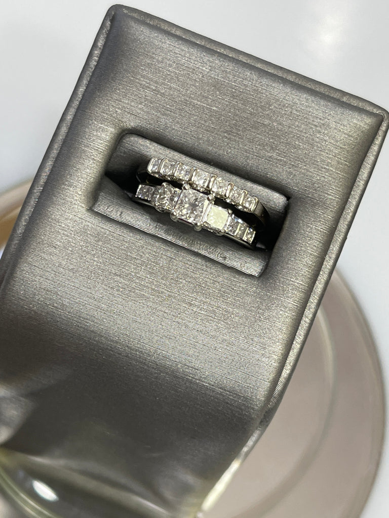 view three of 14 Karat White Gold Diamond Engagement Ring And Wedding Band Ring Wedding Set