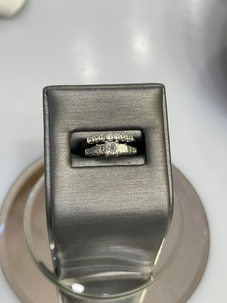 view five of 14 Karat White Gold Diamond Engagement Ring And Wedding Band Ring Wedding Set