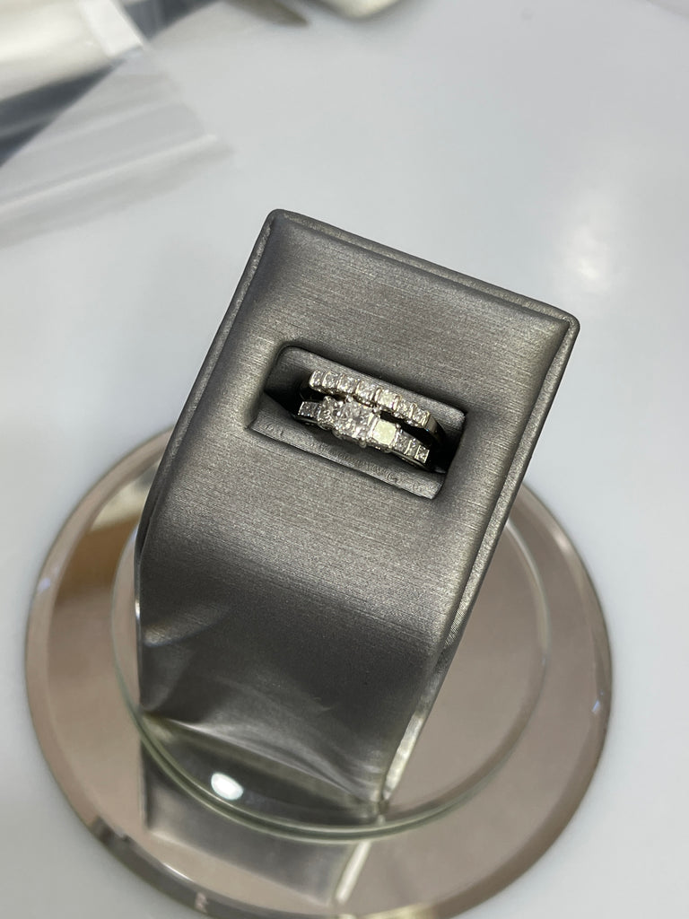 view seven of 14 Karat White Gold Diamond Engagement Ring And Wedding Band Ring Wedding Set