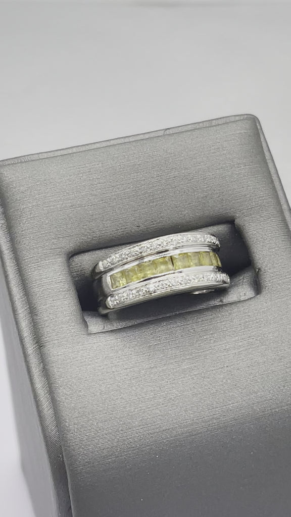movie of 14 Karat White Gold Yellow Sapphire And Diamond Band Ring