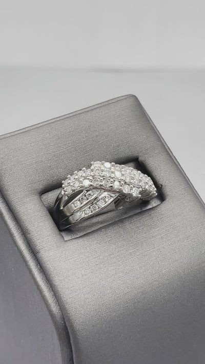 movie of 10 Karat White Gold Channel Set Criss Cross Design Diamond Ring