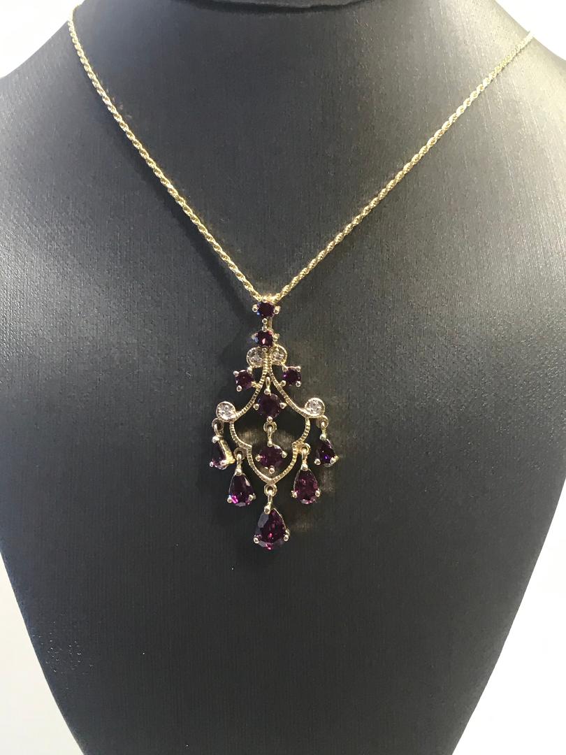 10 Karat Yellow Gold Diamond And Pink Tourmaline Dangling Pendant Necklace - Philadelphia Gold & Silver Exchange