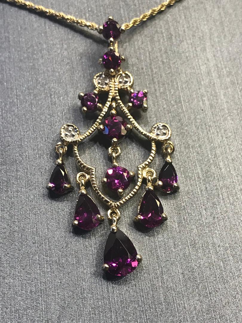 10 Karat Yellow Gold Diamond And Pink Tourmaline Dangling Pendant Necklace - Philadelphia Gold & Silver Exchange