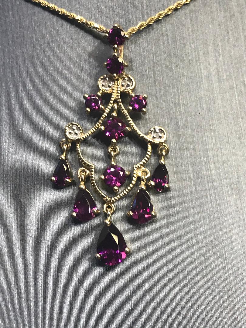10 Karat Yellow Gold Diamond And Pink Tourmaline Dangling Pendant Necklace - Philadelphia Gold & Silver Exchange