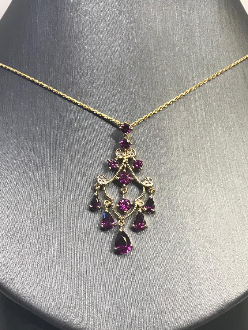 10 Karat Yellow Gold Diamond And Pink Tourmaline Dangling Pendant Necklace - Philadelphia Gold & Silver Exchange