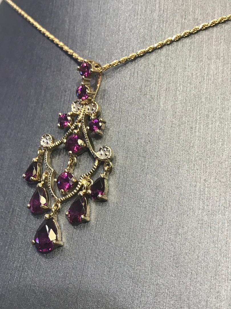 10 Karat Yellow Gold Diamond And Pink Tourmaline Dangling Pendant Necklace - Philadelphia Gold & Silver Exchange