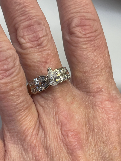 14 Karat Yellow Gold Diamond Engagement Ring 3 Step Diamond Accent Band W/ Center Pear Shape