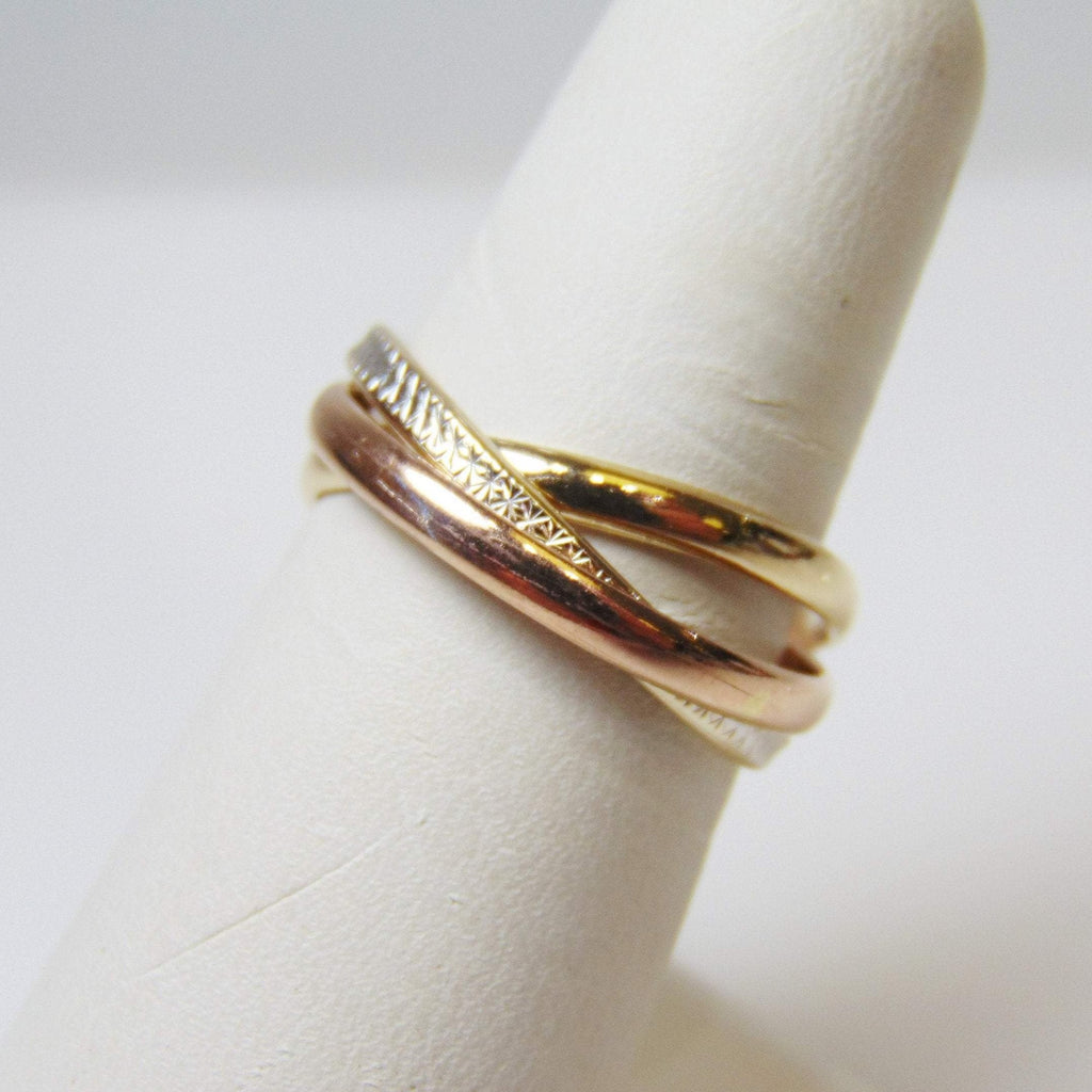 View one of Tri Color Wonder Ring 3 Band Ring White Yellow & Pink Gold