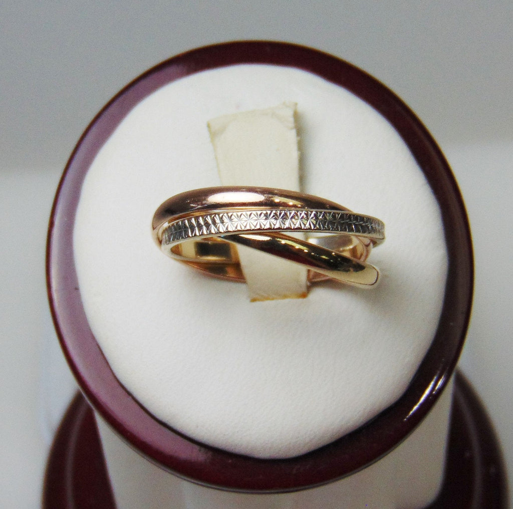 View four of Tri Color Wonder Ring 3 Band Ring White Yellow & Pink Gold