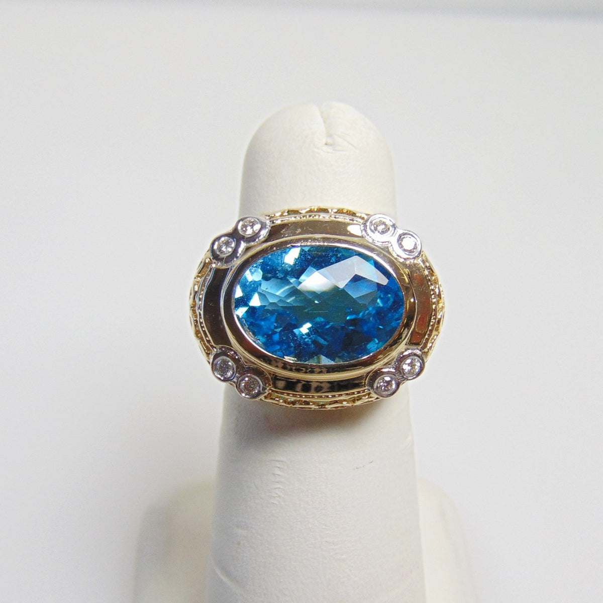 14 Karat Yellow Gold Blue Topaz And Diamond Ring - Philadelphia Gold & Silver Exchange