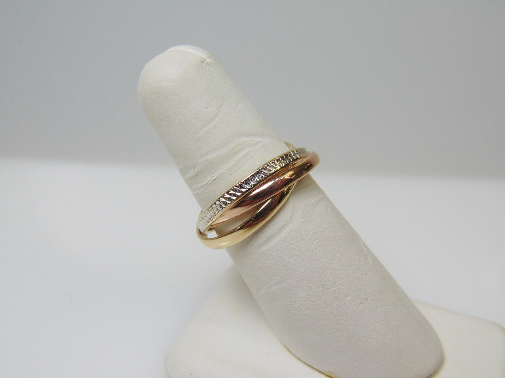 View two of Tri Color Wonder Ring 3 Band Ring White Yellow & Pink Gold