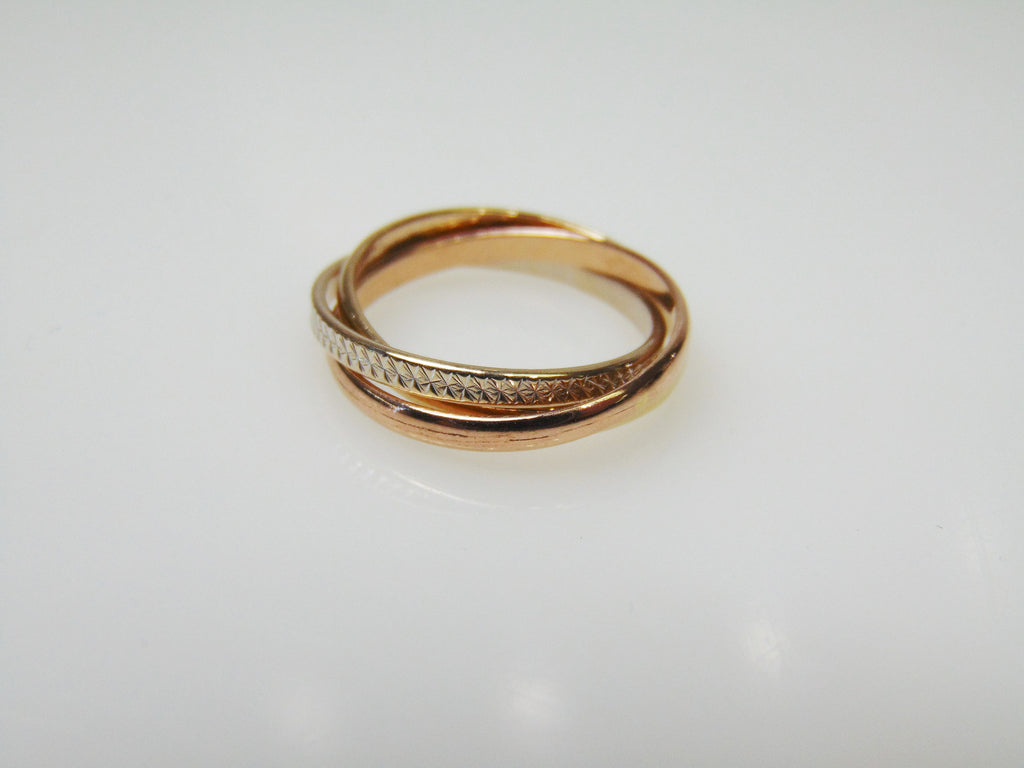 View three of Tri Color Wonder Ring 3 Band Ring White Yellow & Pink Gold
