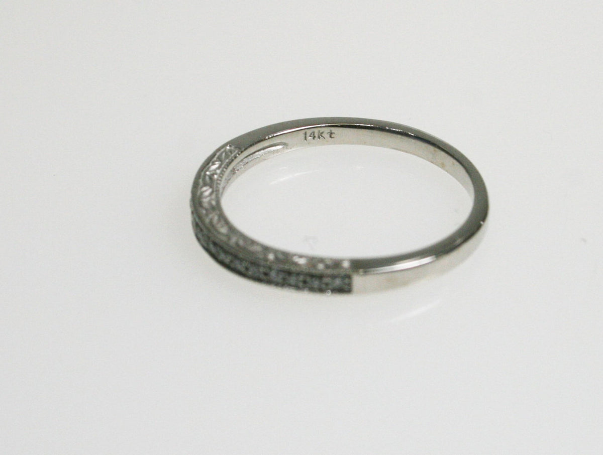 View two of 14 Karat White Gold Hand Set White Round Diamond Band