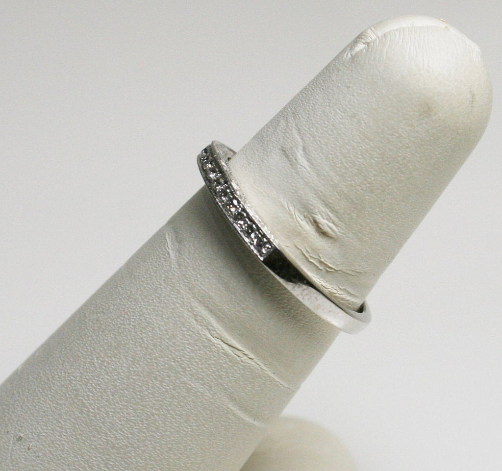 View four of 14 Karat White Gold Hand Set White Round Diamond Band