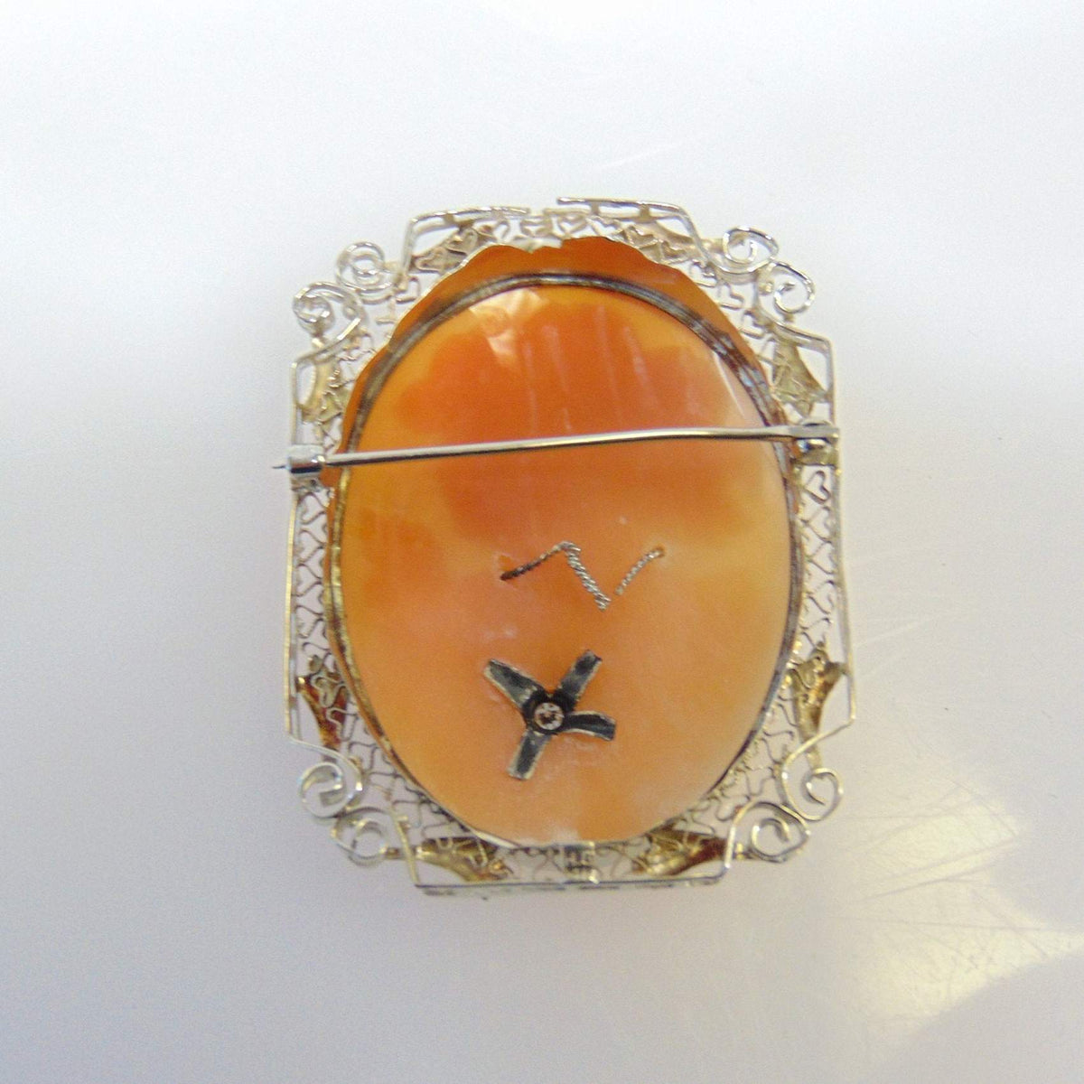 Vintage Fancy 14KT W/G Filigree Framed Cameo Pin Brooch or Pendant Beautiful Face - Philadelphia Gold & Silver Exchange