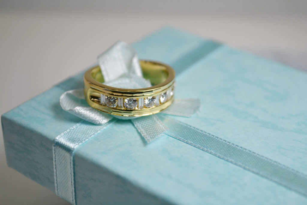 View five of 22 Karat Yellow Gold Faceted Diamond Men's Band With Round & Baguette Diamonds