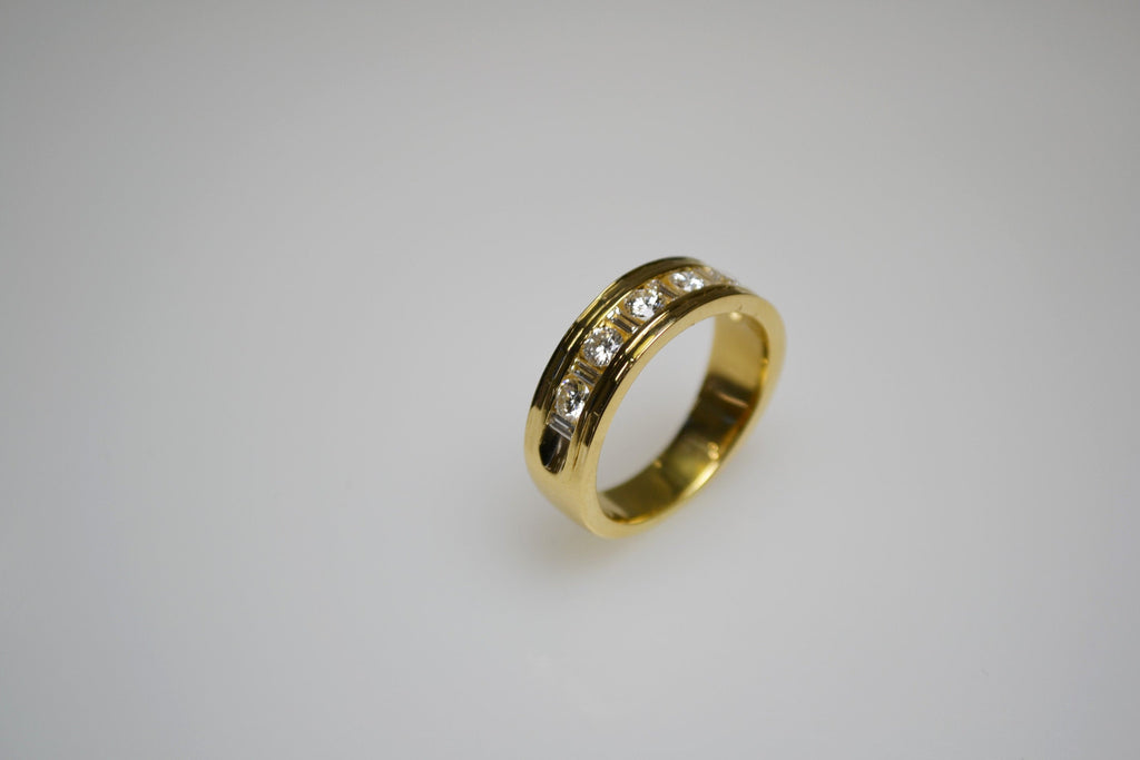 View eight of 22 Karat Yellow Gold Faceted Diamond Men's Band With Round & Baguette Diamonds