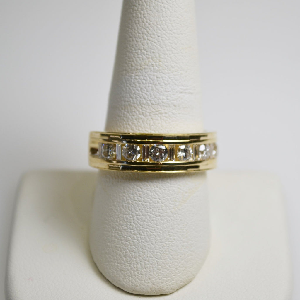 View two of 22 Karat Yellow Gold Faceted Diamond Men's Band With Round & Baguette Diamonds