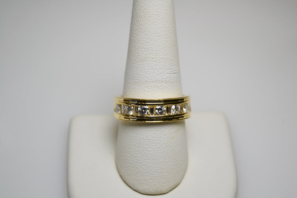 View seven of 22 Karat Yellow Gold Faceted Diamond Men's Band With Round & Baguette Diamonds