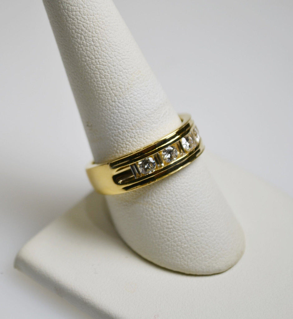 View three of 22 Karat Yellow Gold Faceted Diamond Men's Band With Round & Baguette Diamonds