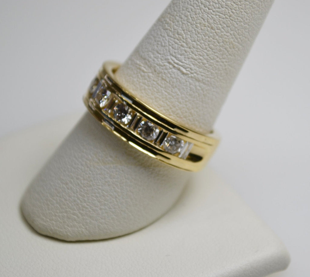 View four of 22 Karat Yellow Gold Faceted Diamond Men's Band With Round & Baguette Diamonds