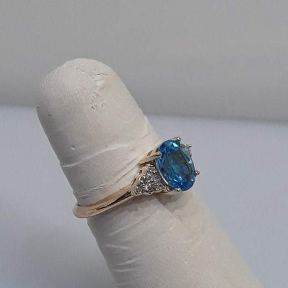 14KT Yellow Gold Oval Blue Topaz And Daimond Ring -  - Philadelphia Gold & Silver Exchange