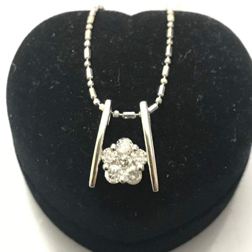 View one of 14 Karat Solid White Gold Diamond Floral Flower Pendant