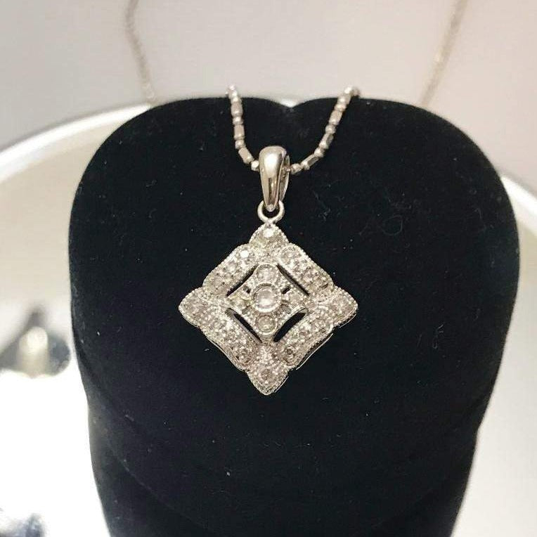14KT Solid White Gold Vintage Style Diamond Pendant - Philadelphia Gold & Silver Exchange