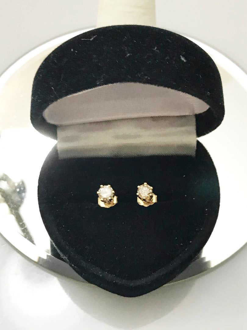 View two of 14 Karat Solid Yellow Gold Diamond Stud Earrings
