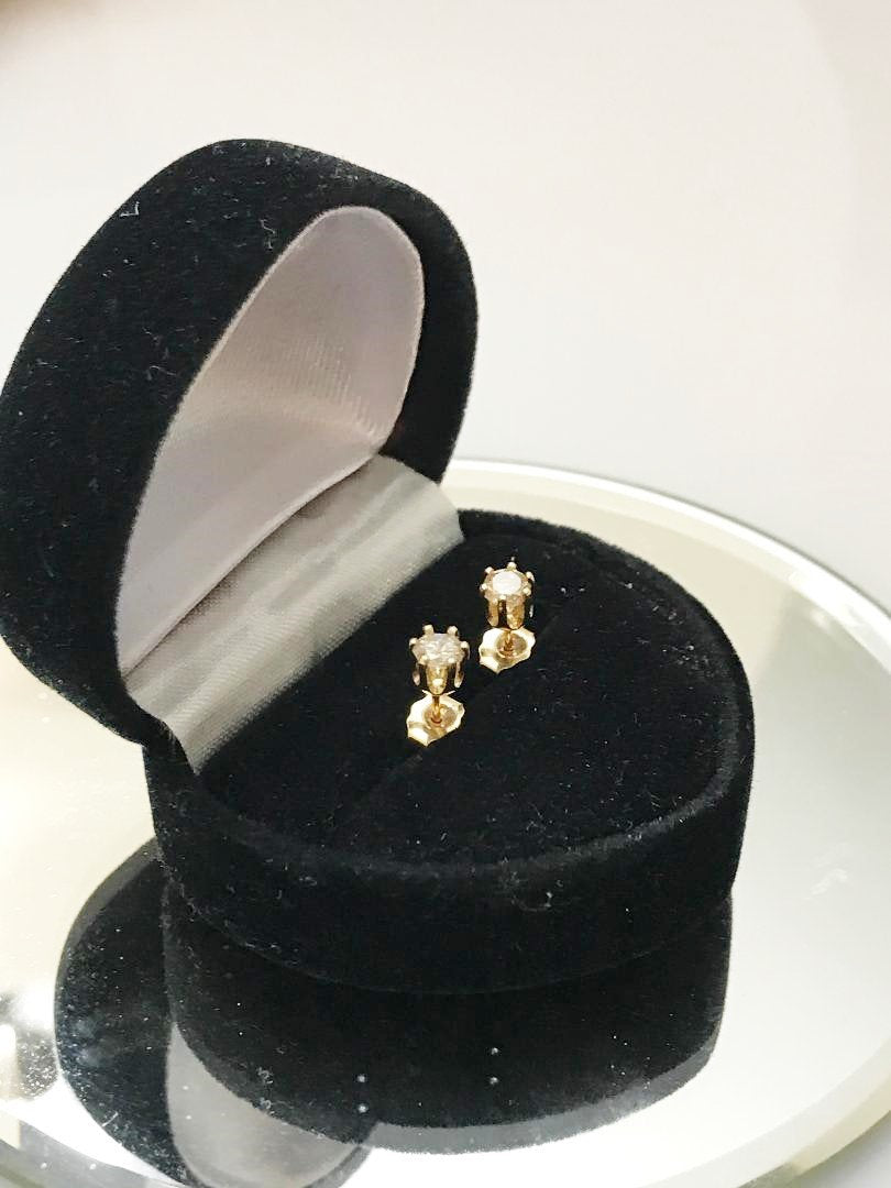 View three of 14 Karat Solid Yellow Gold Diamond Stud Earrings
