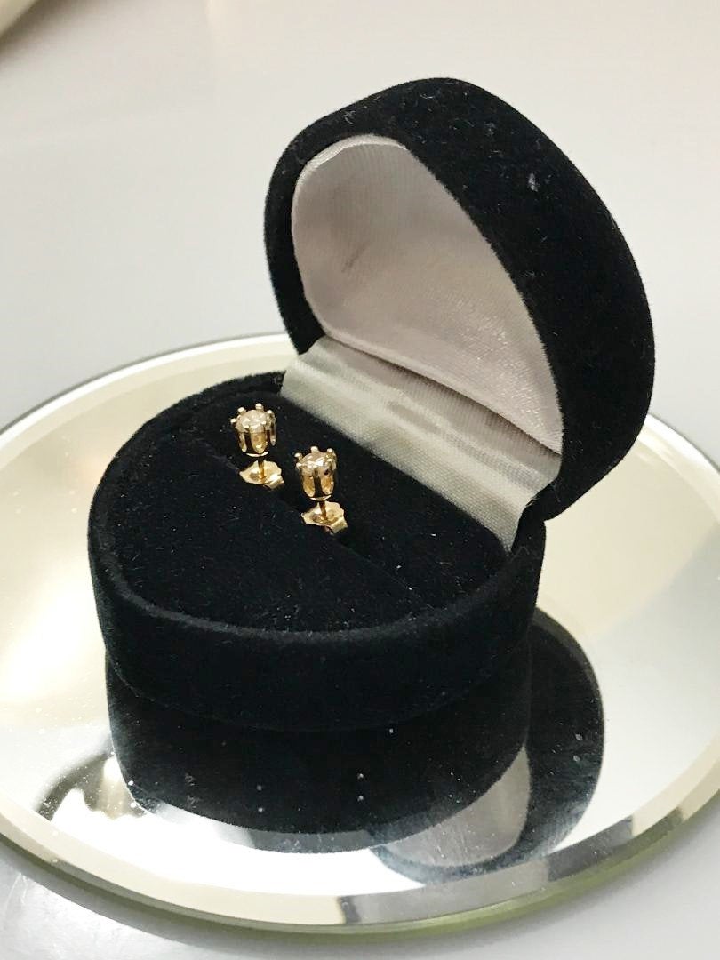 View four of 14 Karat Solid Yellow Gold Diamond Stud Earrings